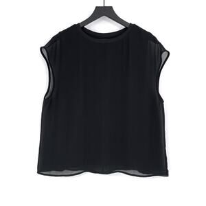 JOHN LEWIS Sleeveless Sheer Overlay Top Black 14 (L)